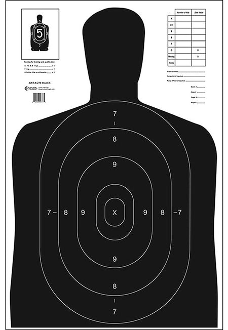 Action Target B-27E Economy Qualification Silhouette Paper Hanging Target 23x35 Black/White 100-Count