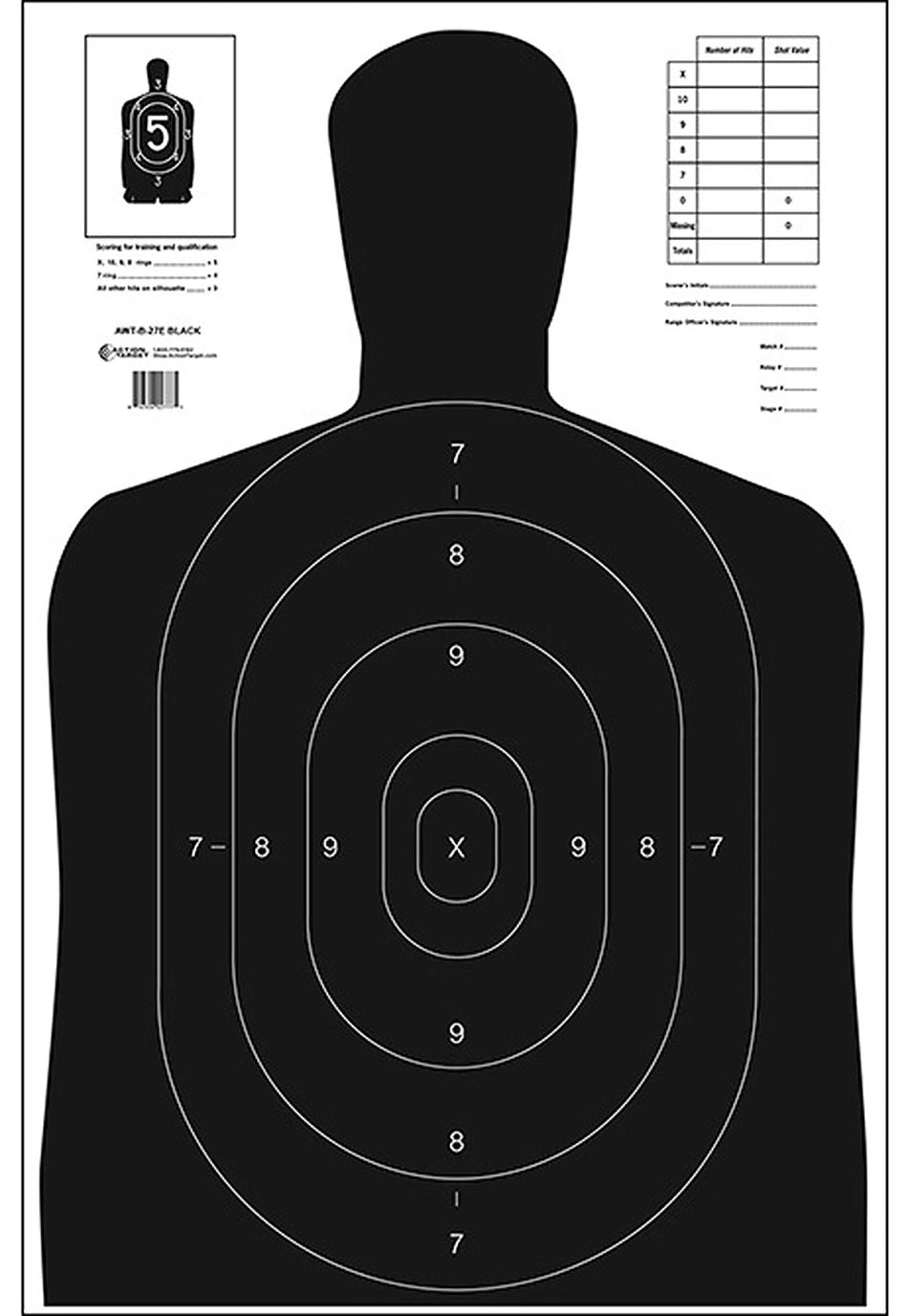 Action Target B-27E Economy Qualification Silhouette Paper Hanging Target 23x35 Black/White 100-Count