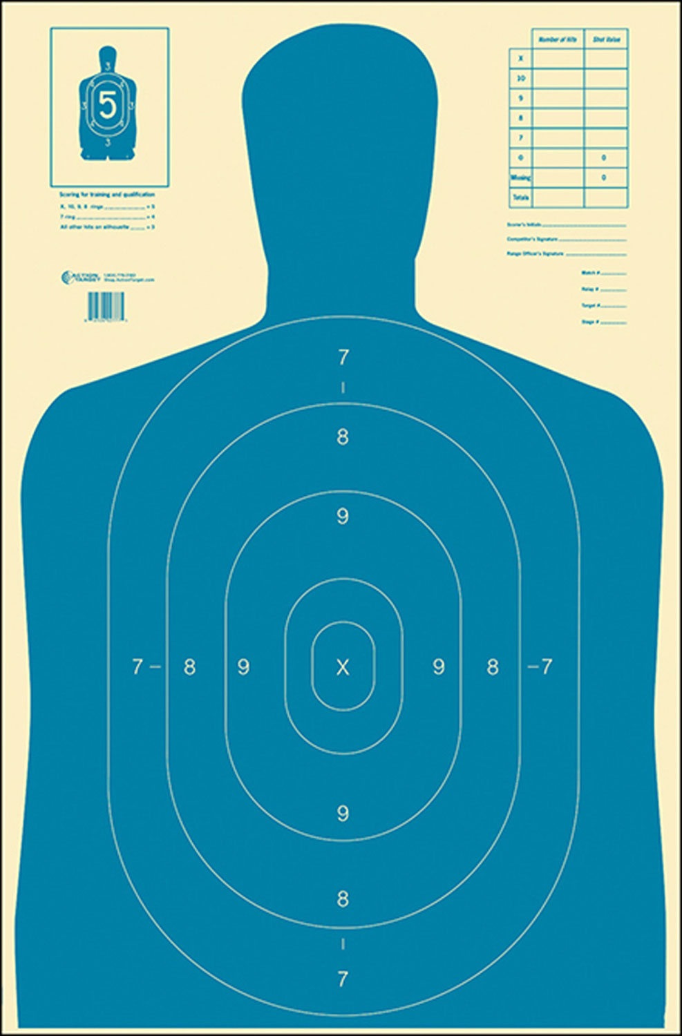 Action Target B-27E Economy Qualification Silhouette Paper Hanging Target 23x35 Blue/White 100-Count