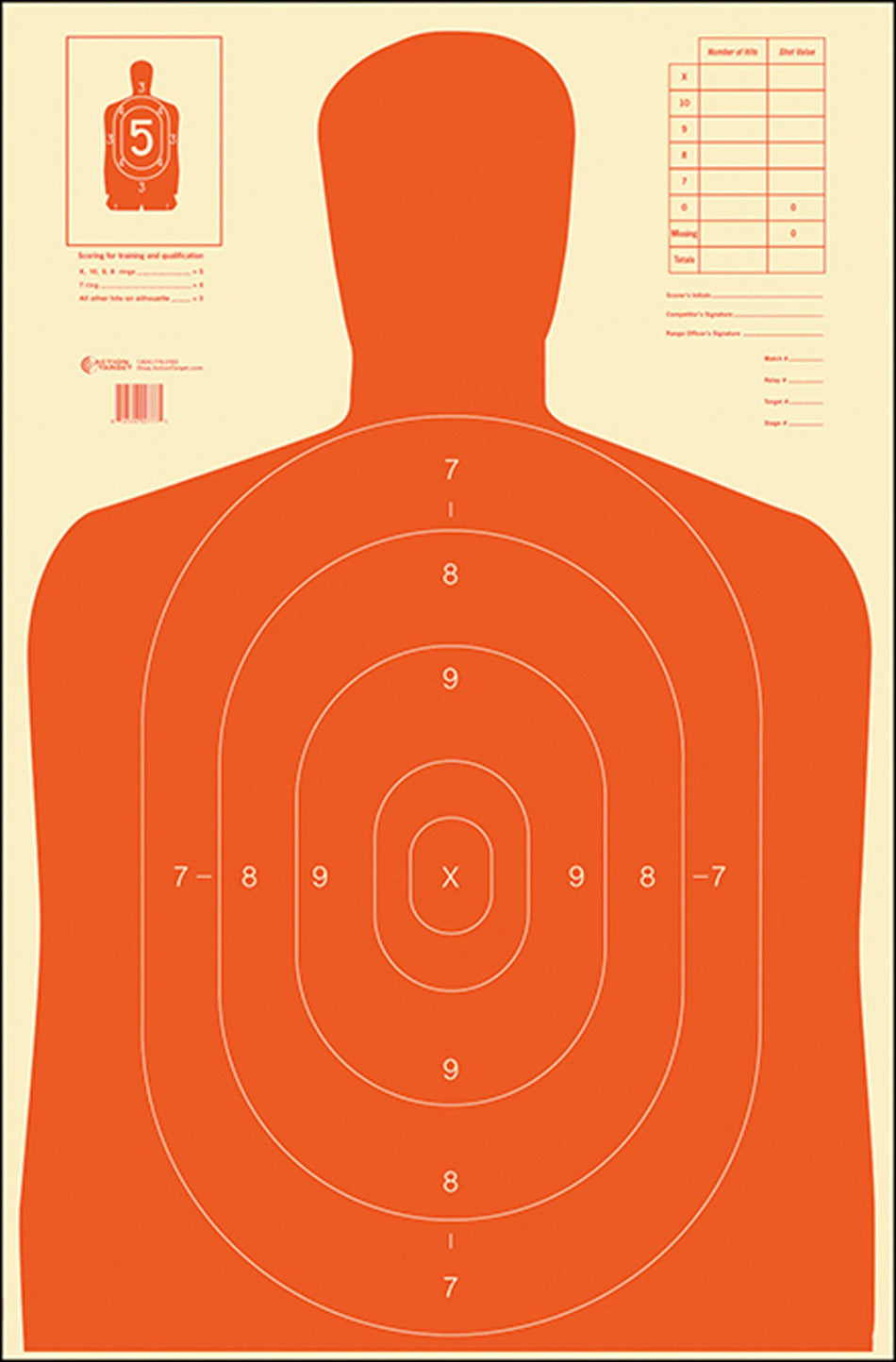 Action Target B27ERED100 Qualification Economy Silhouette Paper Target 23x35 Inch Red/White 100/Box