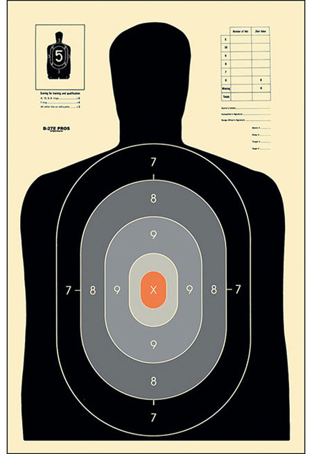 Action Target B-27E Pros Qualification Silhouette Shaded Scoring Paper Target 23x35 100-Count