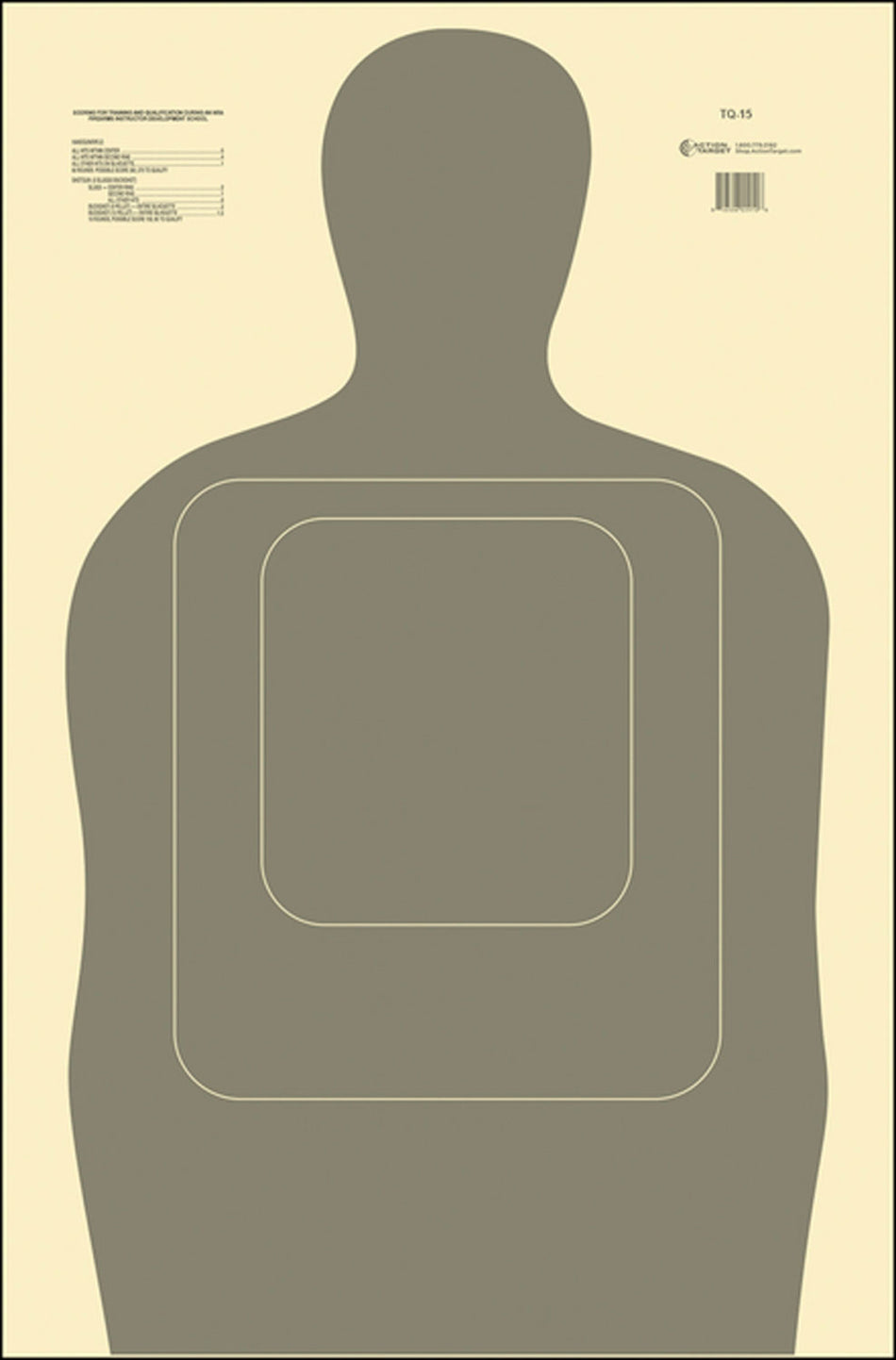 Action Target TQ15GRAY100 Standard Qualification Silhouette Paper Target Gray/White 24x45 Box of 100