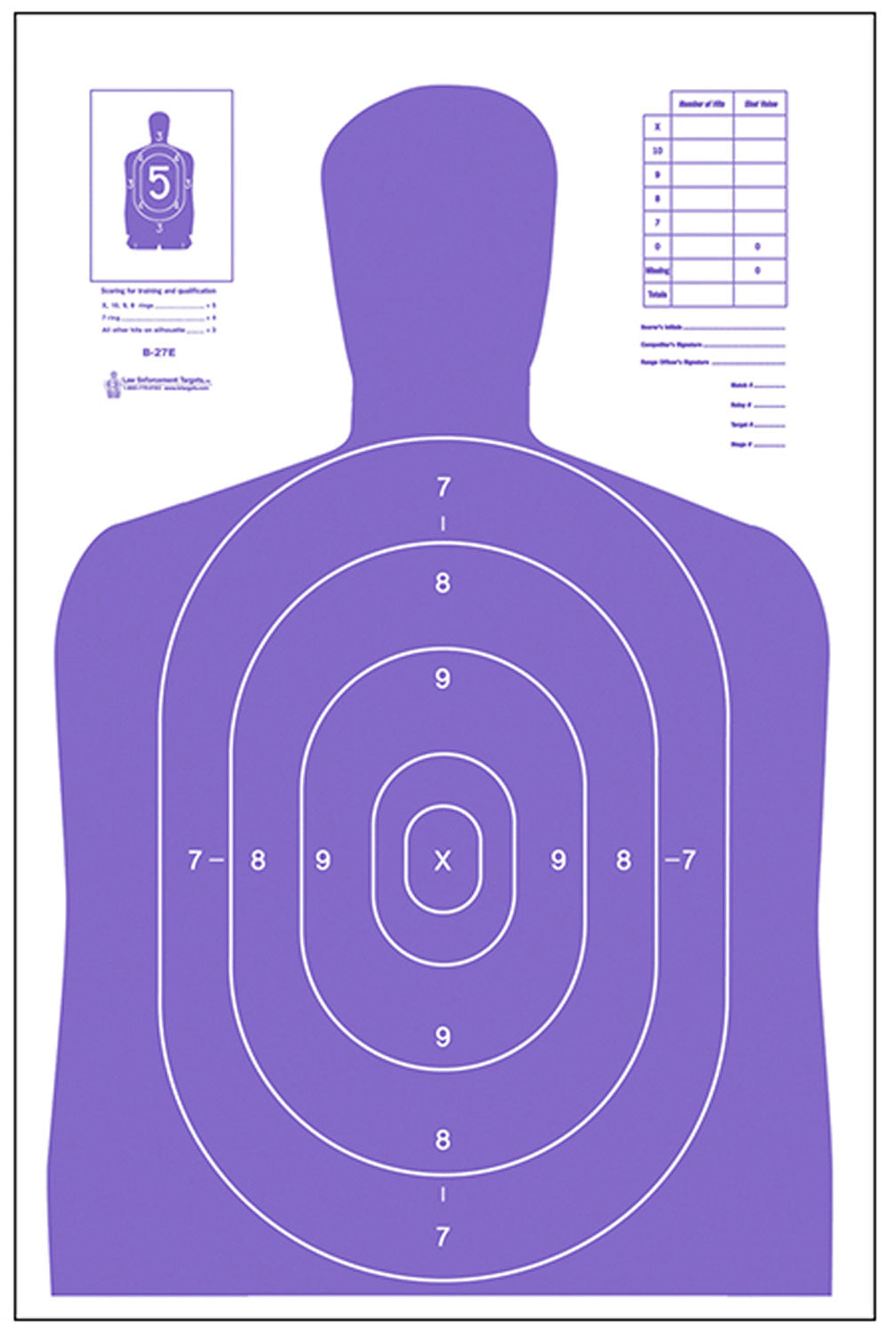 Action Target B27EPR100 Fluorescent Purple Qualification Silhouette Paper Target 23x35 Box of 100
