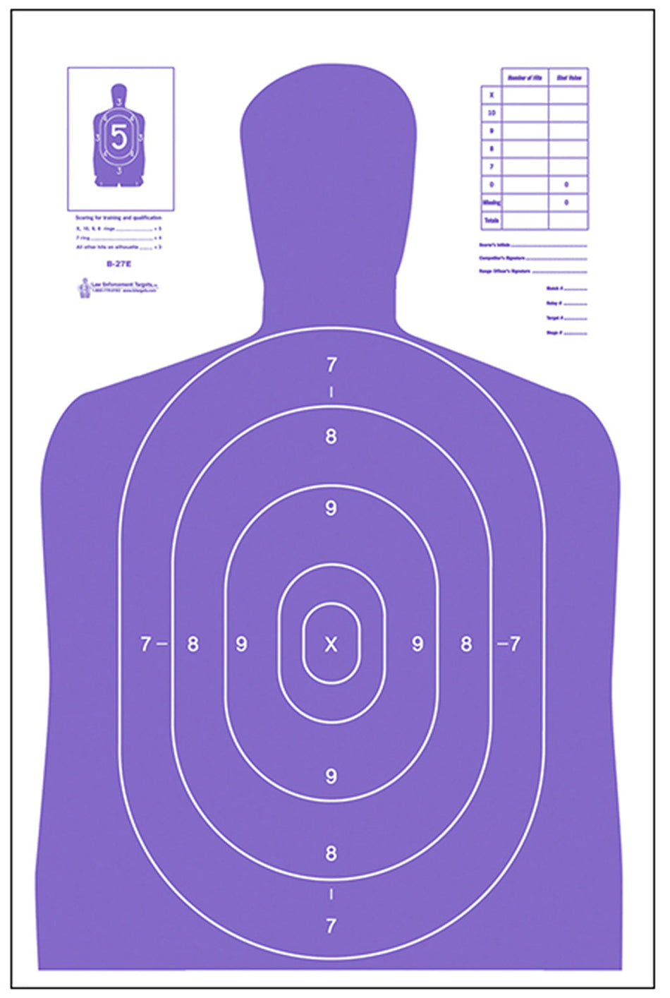 Action Target B27EPR100 Fluorescent Purple Qualification Silhouette Paper Target 23x35 Box of 100