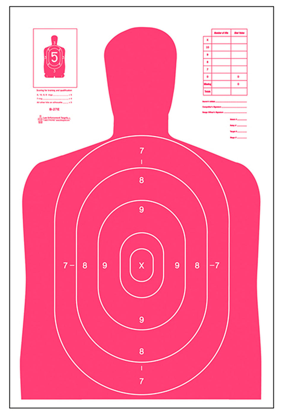 Action Target B27ERD100 Fluorescent Red/White Qualification Silhouette Paper Target 23x35 Box of 100