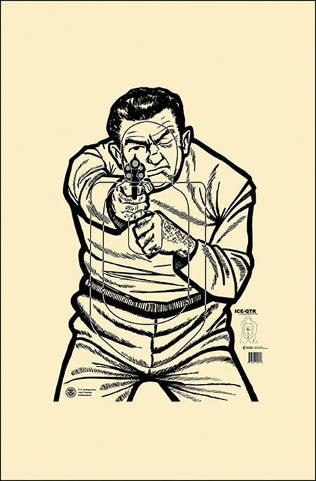 Action Target ICEQT2009100 ICE Qualification Man w/Gun Reduced Paper Target 17.5" x 23" Black 100 Pack