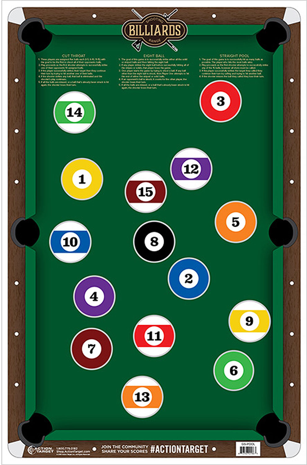 Action Target GSPOOL100 Pool Table Entertainment Paper Range Shooting Target 23" x 35" Multi-Color 100 Pack