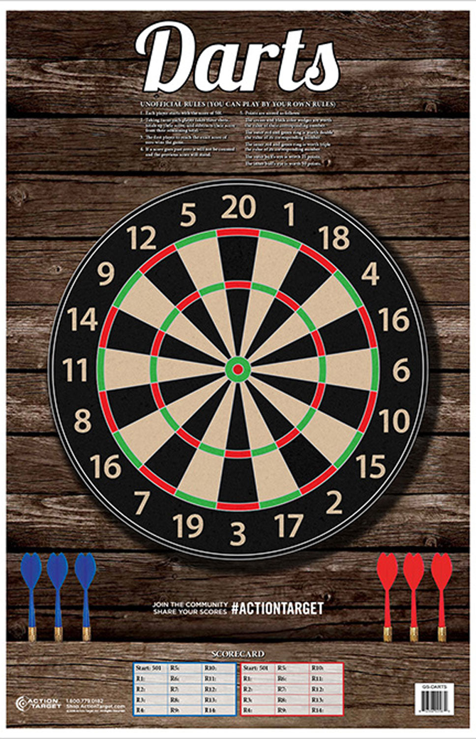 Action Target GSDARTS100 Entertainment Dart Board Range Paper Target 23" x 35" Multi-Color 100 Count