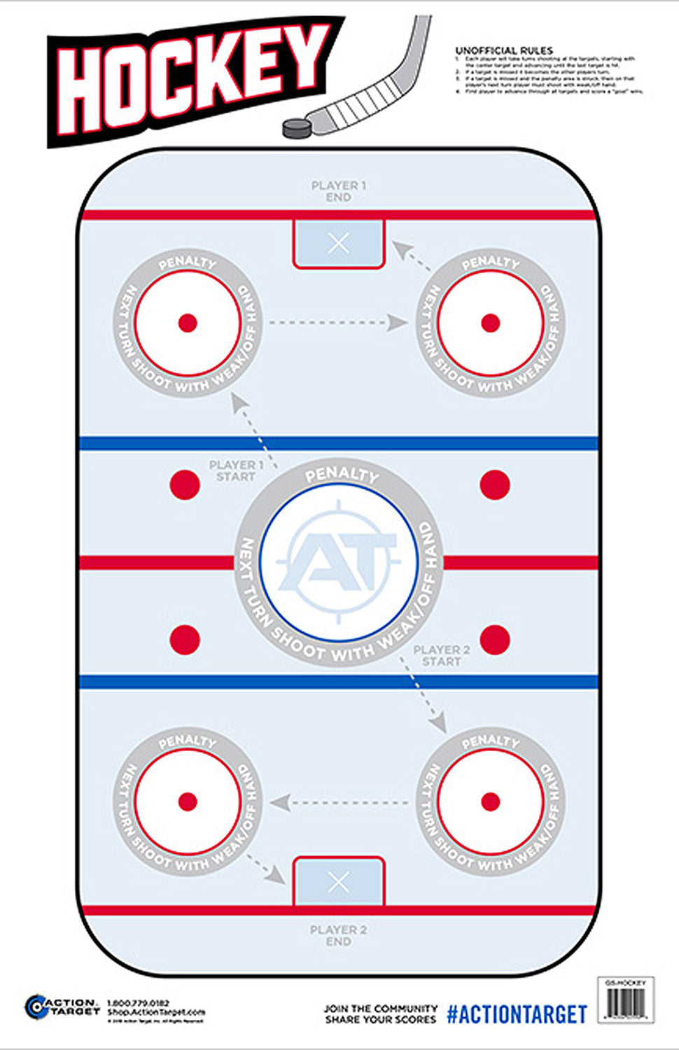 Action Target GSHOCKEY100 Hockey Shooting Game Paper Hanging Target 23" x 35" Blue/White 100 Count