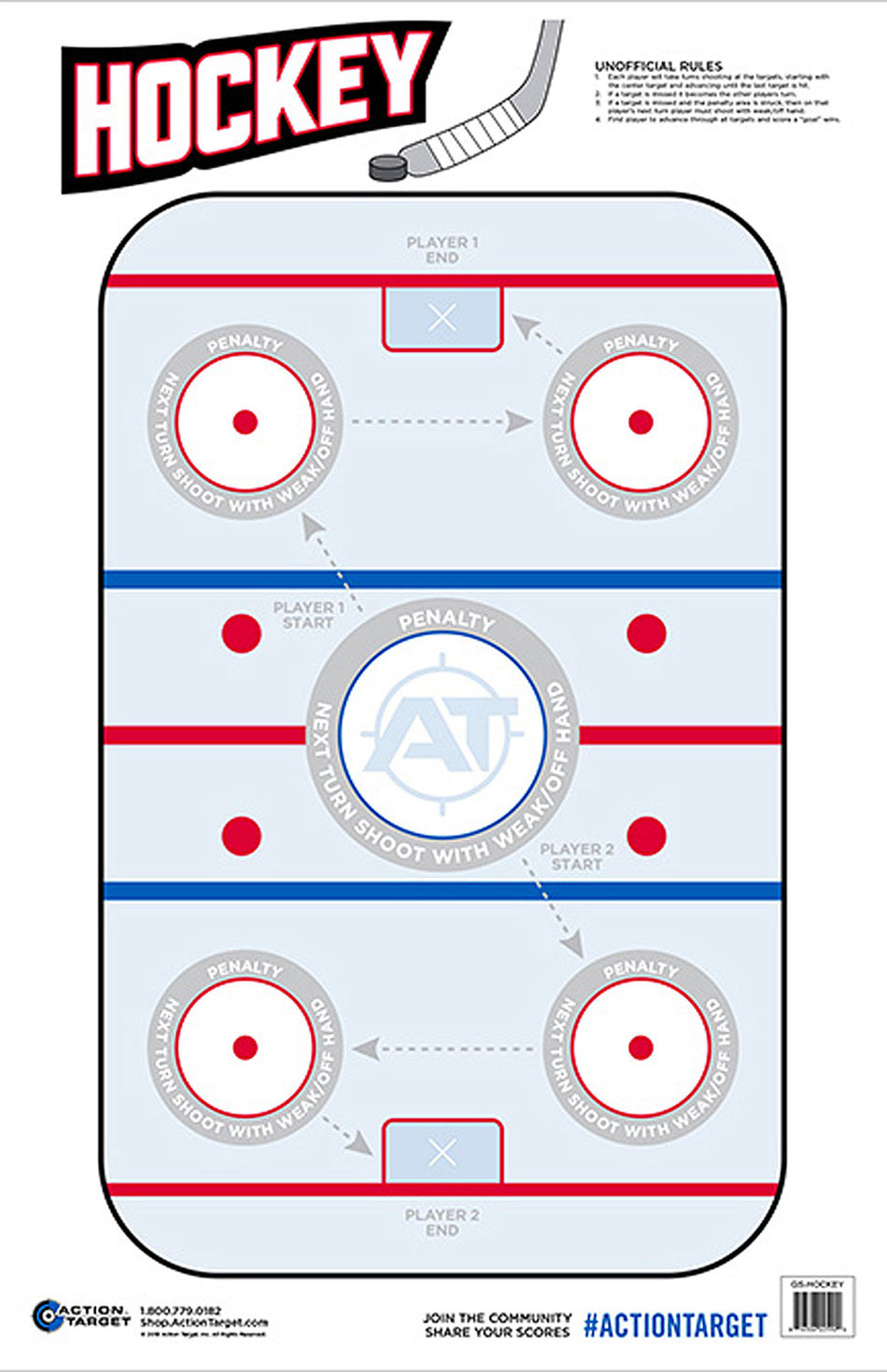 Action Target GSHOCKEY100 Hockey Shooting Game Paper Hanging Target 23" x 35" Blue/White 100 Count