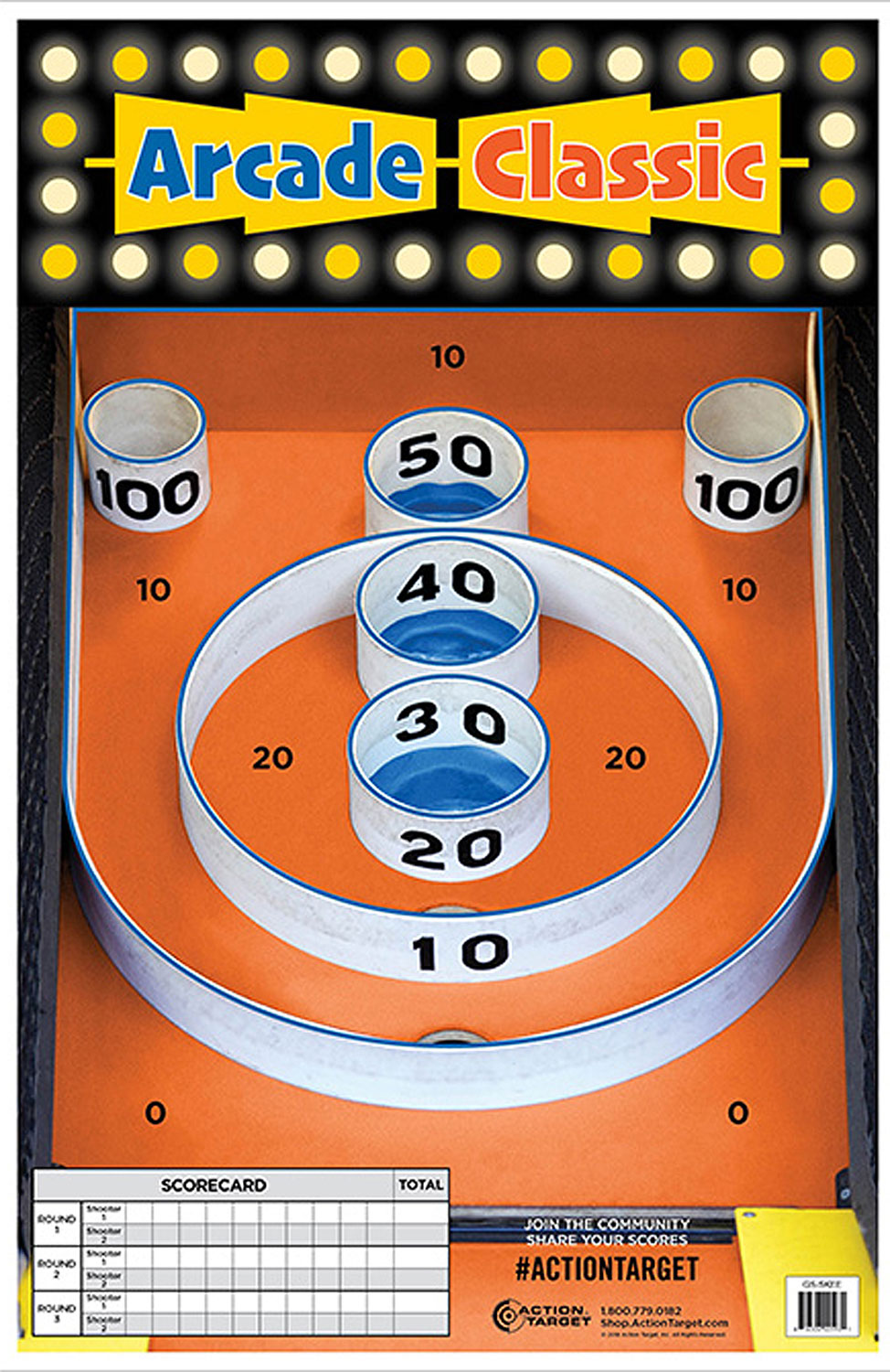Action Target GSSKEE100 Skee-Ball Shooting Game Paper Hanging Target 23" x 35" Multi-Color 100 Count