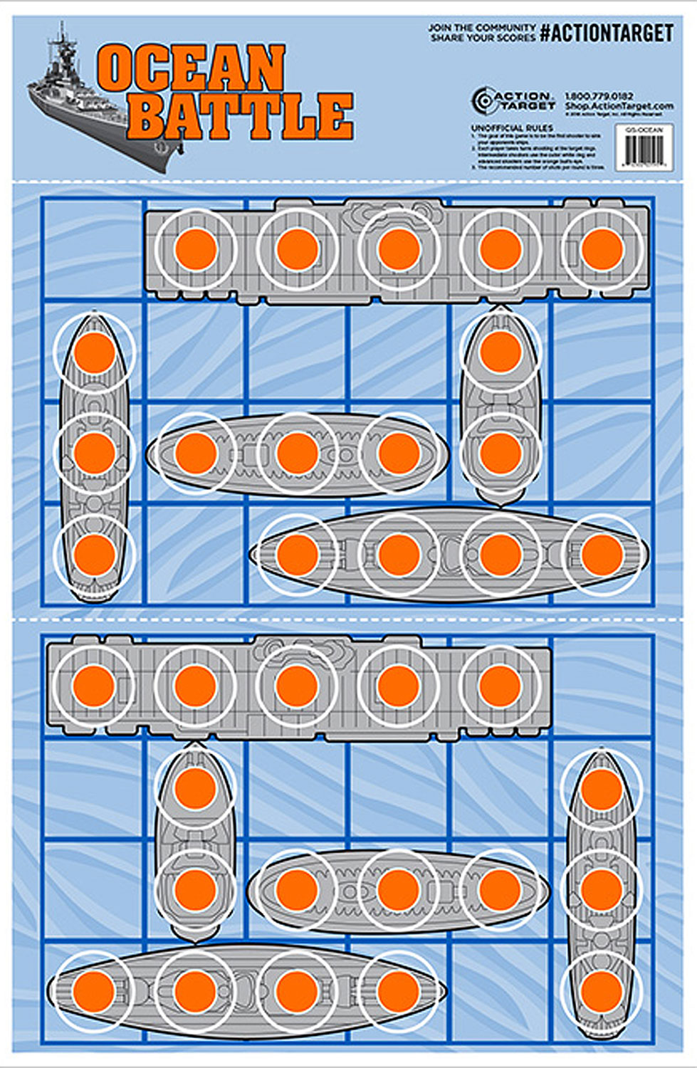 Action Target GSOCEAN100 Ships Shooting Game Paper Hanging Target 23" x 35" Blue/Red 100 Count