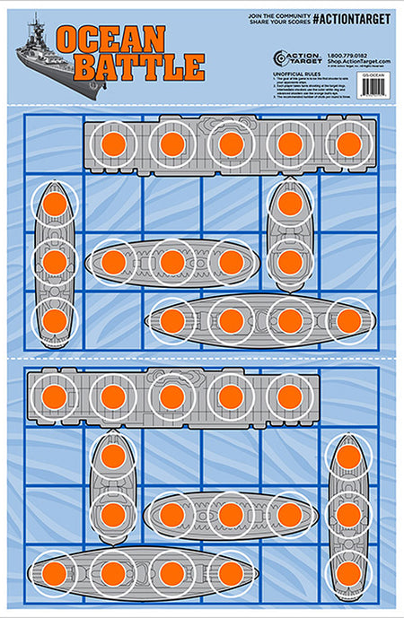 Action Target GSOCEAN100 Ships Shooting Game Paper Hanging Target 23" x 35" Blue/Red 100 Count