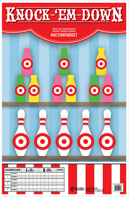 Action Target GSCARBTTL100 Carnival Knock-Down Bottles/Pins Paper Hanging Target 23" x 35" Multi-Color 100 Count