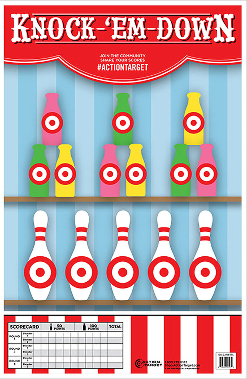 Action Target GSCARBTTL100 Carnival Knock-Down Bottles/Pins Paper Hanging Target 23" x 35" Multi-Color 100 Count
