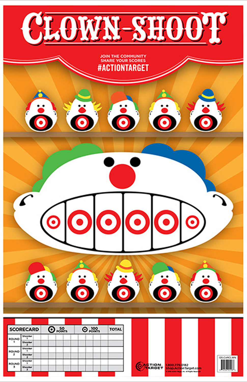 Action Target GSCARCLWN100 Carnival Clowns Shooting Game Paper Hanging Target 23" x 35" Multi-Color 100 Count