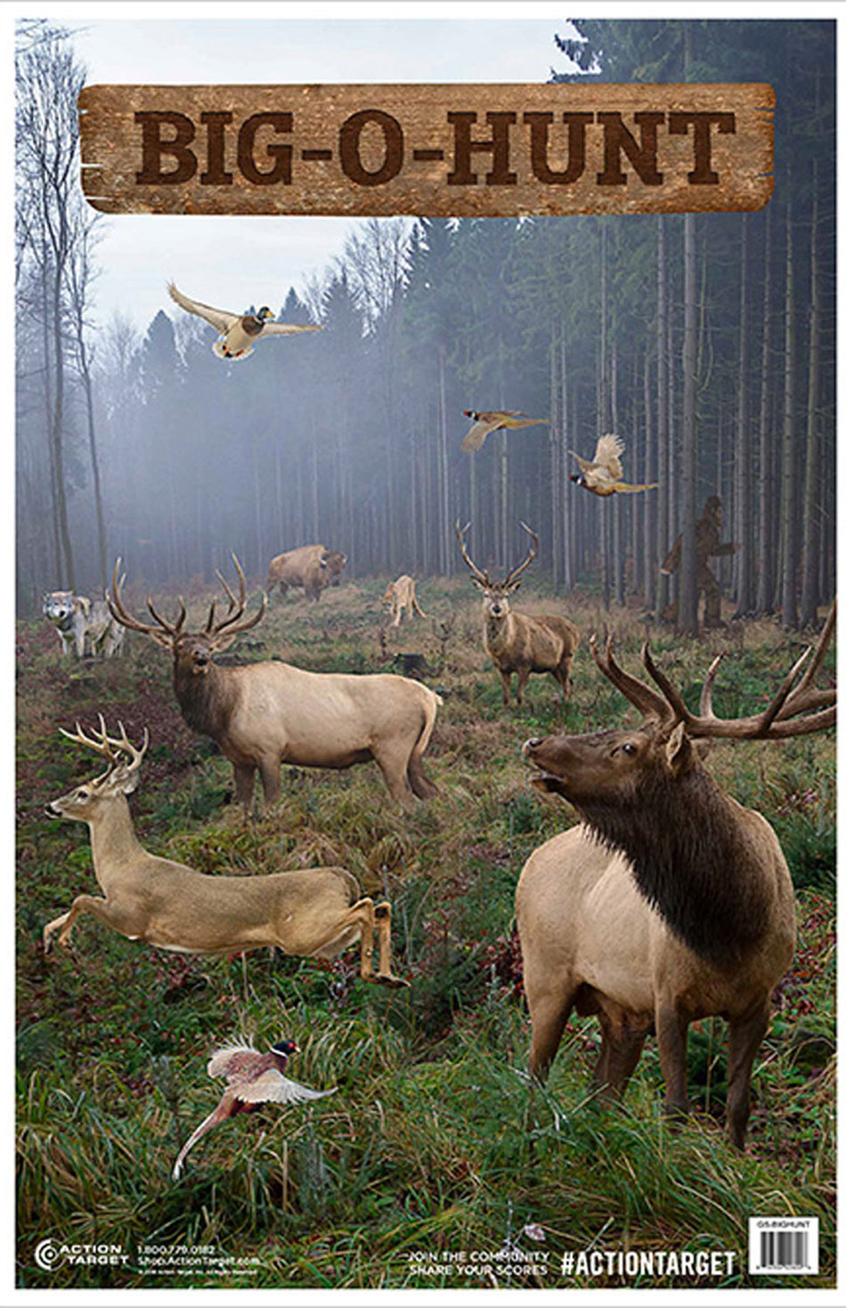 Action Target GSBIGHUNT100 Multi-Zone Animals Paper Hanging Targets 23"x35" 100Pk