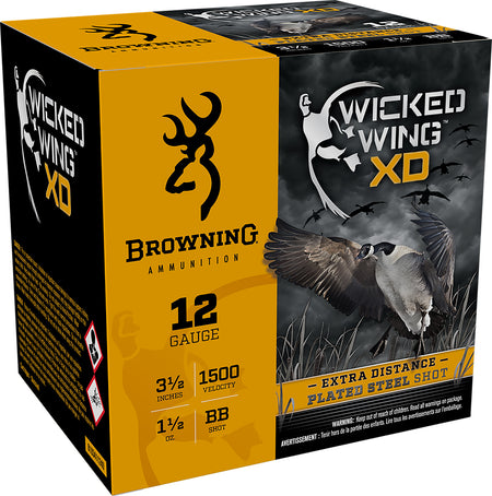 Browning B193411240 Wicked Wing XD Extra Distance 12 Gauge 3-1/2 1-1/2oz #BB 1500 fps