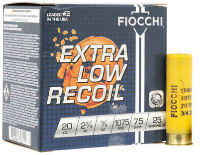 Fiocchi 20LITE75 Exacta Target Low Recoil Trainer 20 Gauge 2.75 in. 3/4 oz 1075 fps 7.5 Shot