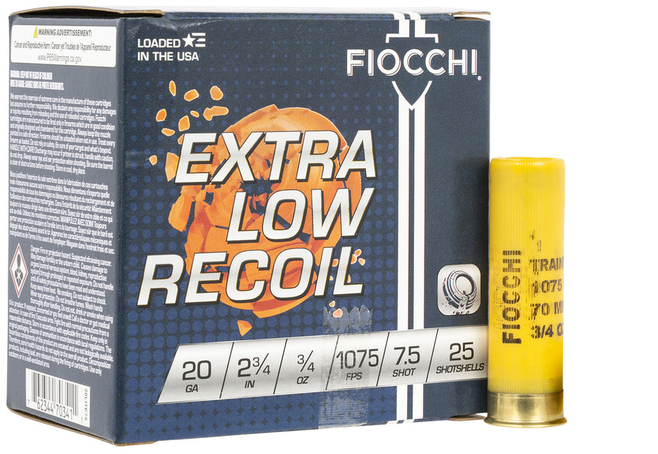 Fiocchi 20LITE75 Exacta Target Low Recoil Trainer 20 Gauge 2.75 in. 3/4 oz 1075 fps 7.5 Shot