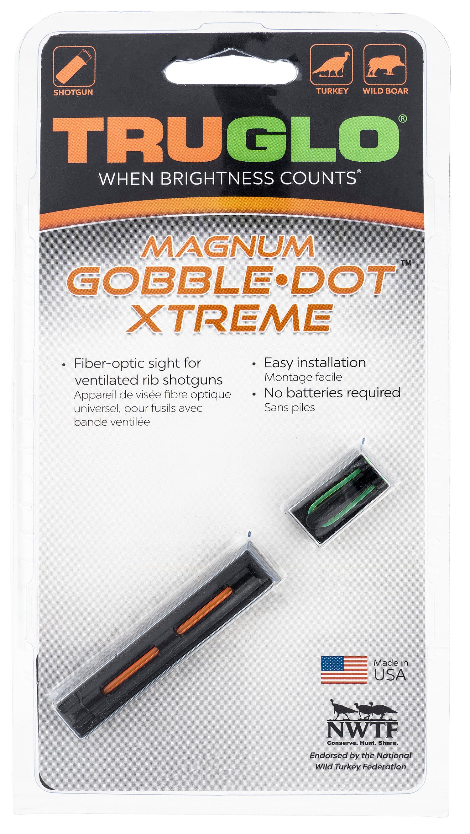 TruGlo TG941XA Magnum Gobble-Dot Xtreme Shotgun Fiber Optic Bead Sight Red Green Universal .25 Rib