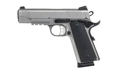 TISAS 1911 45ACP 4.25" SS, RAIL, RUBBER, ENH, 2-8RD