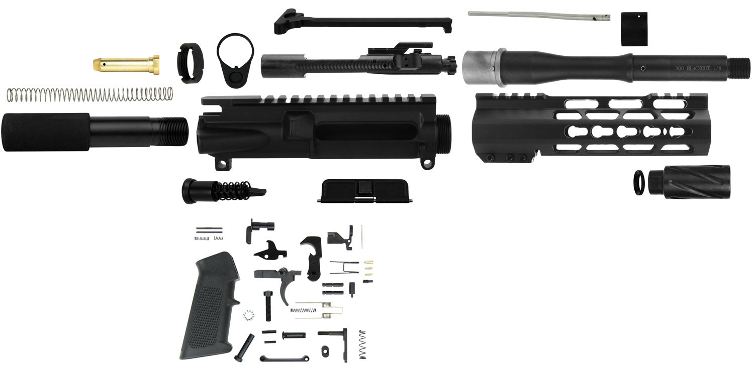 TacFire 300 Blackout AR Pistol Build Kit SSPK300LPK7K 7" KeyMod Free-Float Handguard Black Steel