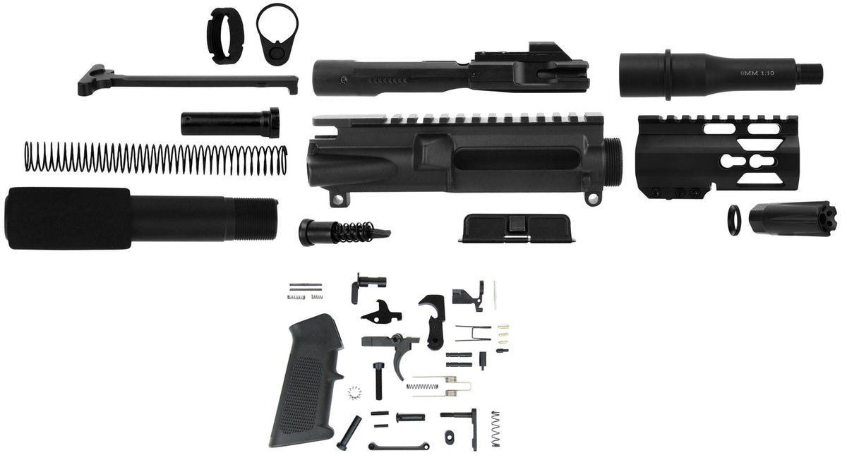 TacFire 9mm Luger AR Platform Pistol Kit SSPK9MMLPK4K 4" KeyMod Free-Float Handguard Black Steel