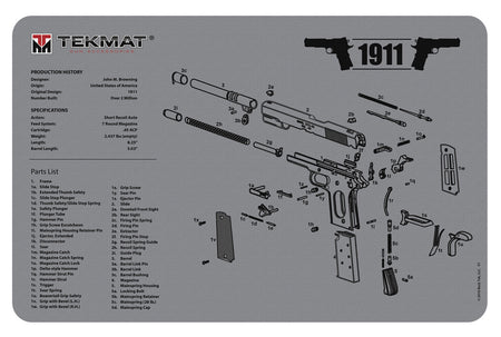 TekMat 11x17 Gray Rubber Cleaning Mat with 1911 Diagram