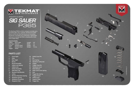TekMat 11x17 Sig Sauer P365 Multi-Color Parts Diagram Rubber Cleaning Mat