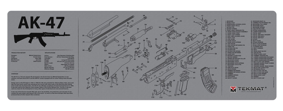 TekMat 36" AK-47 Parts Diagram Rubber Cleaning Mat Black/Gray 12"x36"