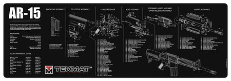 TekMat 36" AR-15 Parts Diagram Rubber Cleaning Mat Black/White 12"x36"