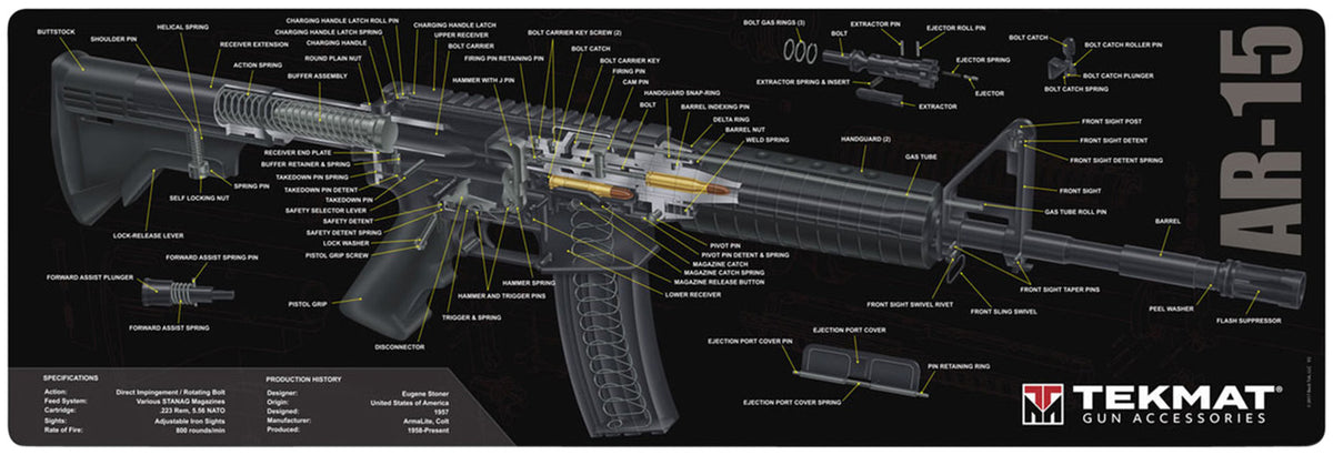 TekMat 36" AR-15 3D Cutaway Rubber Cleaning Mat Black/White 12"x36"