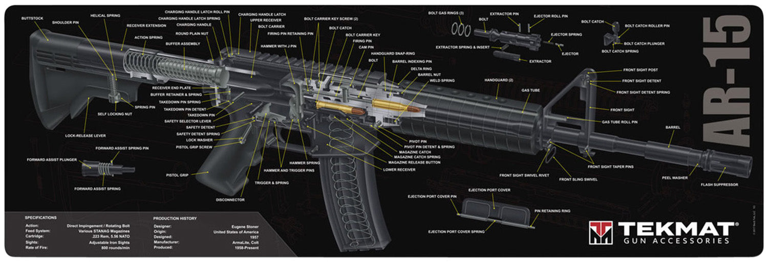 TekMat 36" AR-15 3D Cutaway Rubber Cleaning Mat Black/White 12"x36"