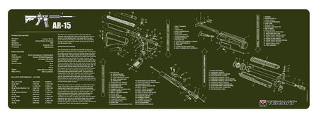 TekMat 36" AR-15 Parts Diagram Rubber Cleaning Mat OD Green 12"x36"