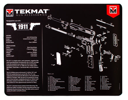 TekMat Ultra 20 1911 Parts Diagram Rubber Cleaning Mat Black/White 15"x20"