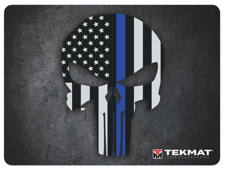 TekMat Ultra 20 Blue Line Punisher Skull Rubber Cleaning Mat Black/White/Blue 15"x20"
