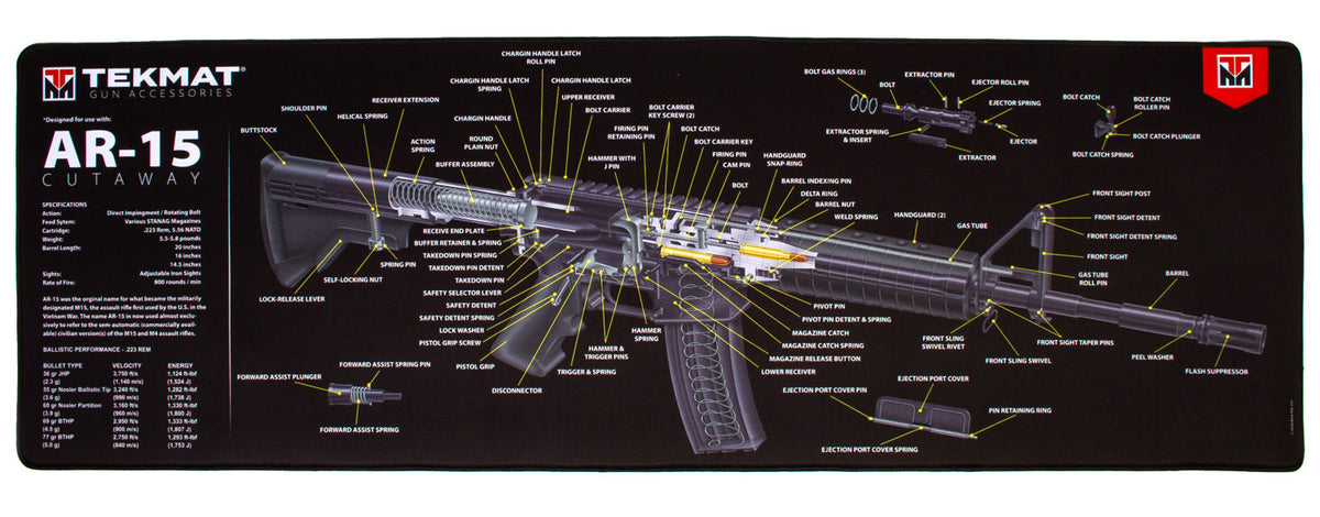 TekMat Ultra 44 AR-15 3D Cutaway Rubber Cleaning Mat Black/White 15"x44"