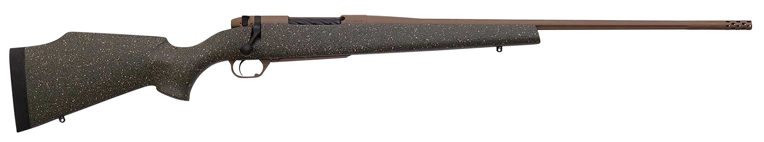 Weatherby MWL01N65RWR6B Mark V Weathermark LT 6.5 Wthby RPM 4+1 24" Barrel/Rec. w/Flat Dark Earth Cerakote Finish, Flat Dark Earth Speckled Green Fixed Monte Carlo Fiberglass Stock