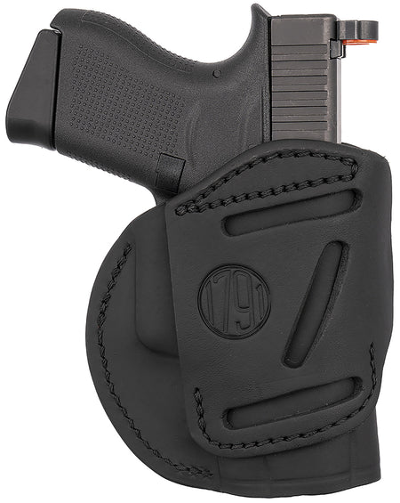 1791 Gunleather 4WH3 Size 03 Stealth Black Leather IWB OWB Clip Holster for Glock 26 Ruger LC9 S&W M&P Shield Left Hand