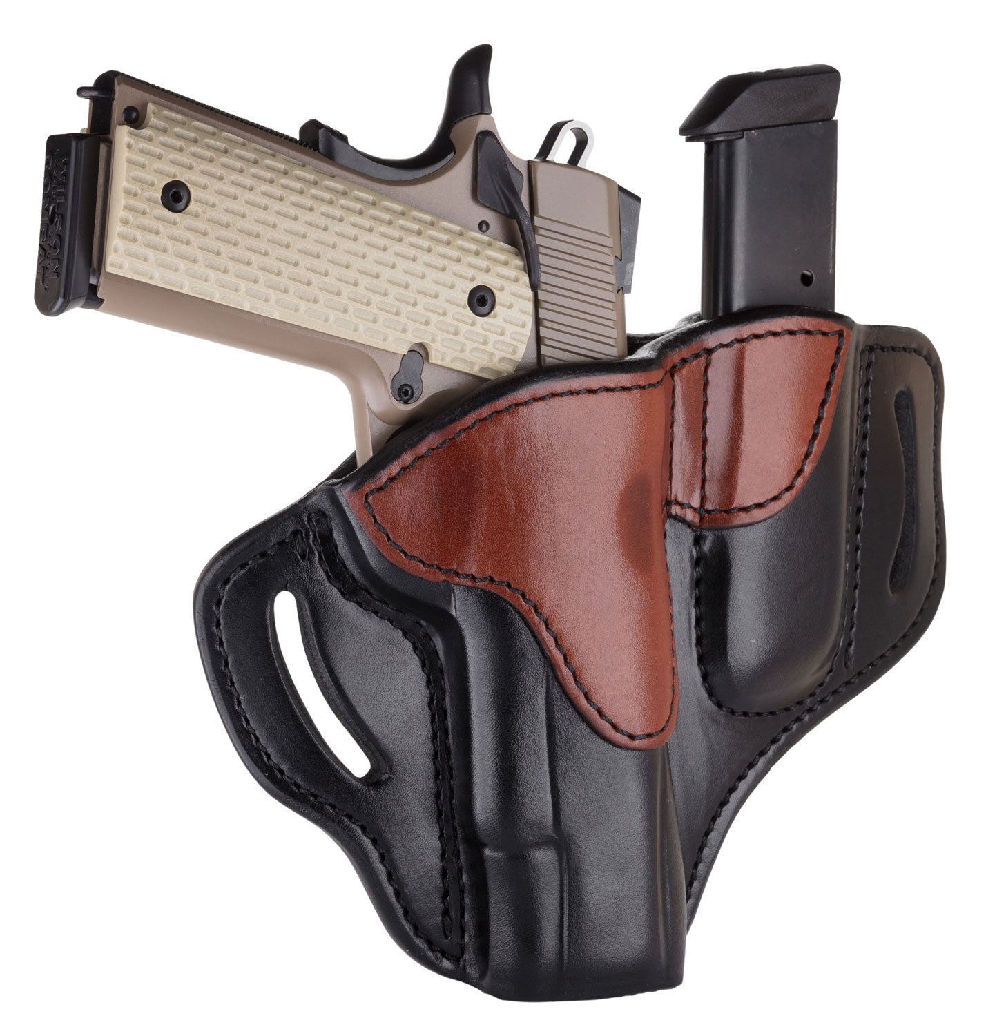 1791 Gunleather BH1M1 Size 01 Black Brown Leather OWB Belt Slide Combo Holster and Mag Carrier for 1911 4-5 Inch Right Hand