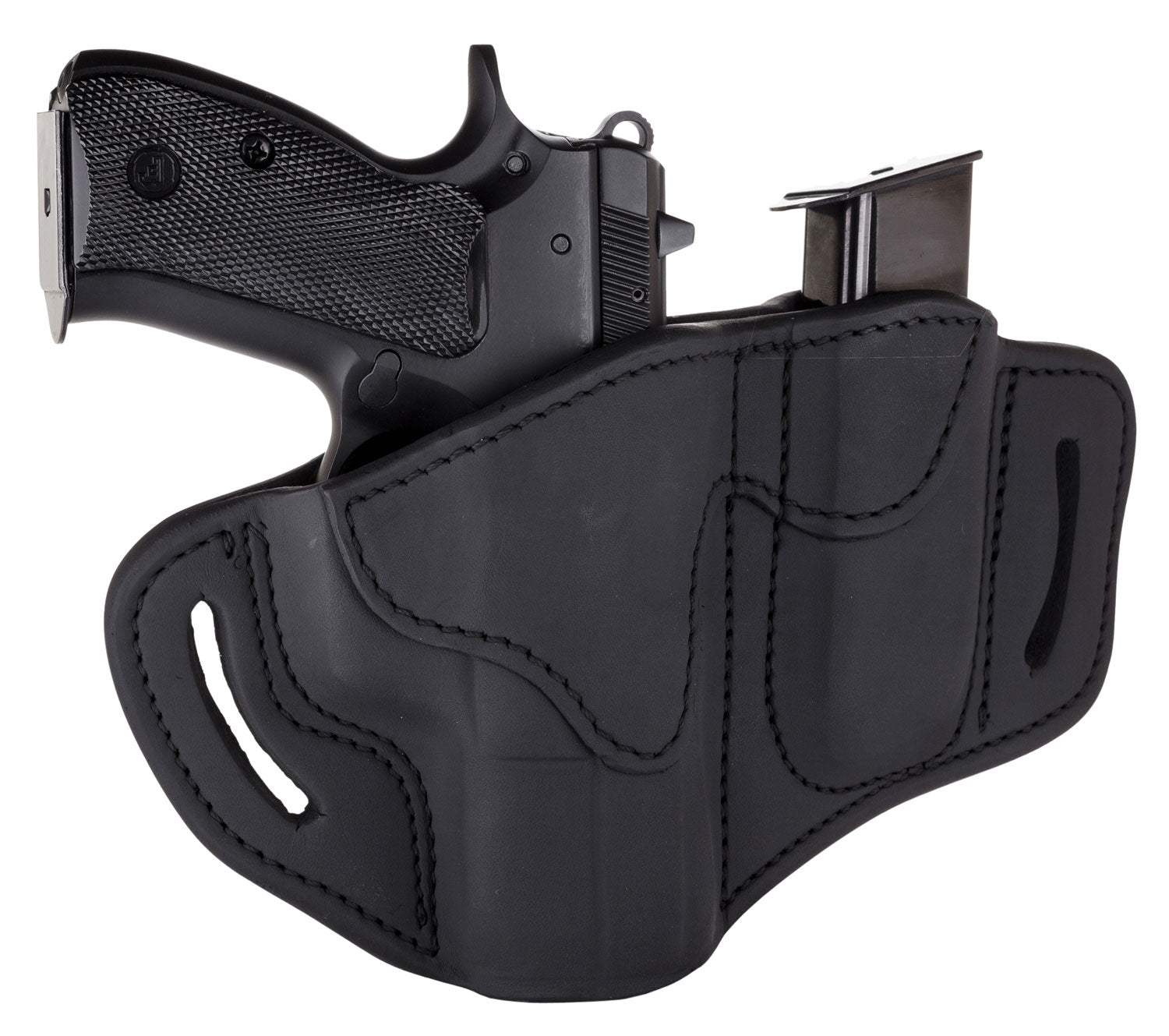 1791 Gunleather BH21M12 Stealth Black Leather OWB Belt Slide Combo Holster and Mag Carrier for Glock 17 Springfield XD S&W Shield Right Hand