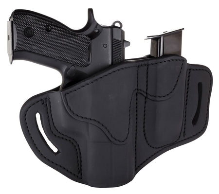 1791 Gunleather BH21M12 Stealth Black Leather OWB Belt Slide Combo Holster and Mag Carrier for Glock 17 Springfield XD S&W Shield Right Hand