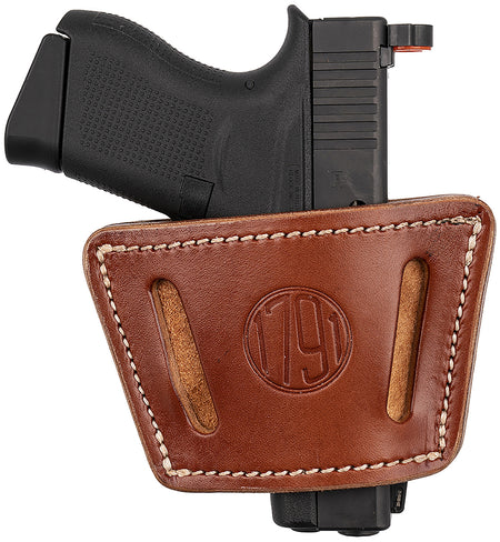 1791 Gunleather UIW Classic Brown Leather Belt Clip Holster, Ambidextrous, Compatible with Most Small-Mid Frame Autos