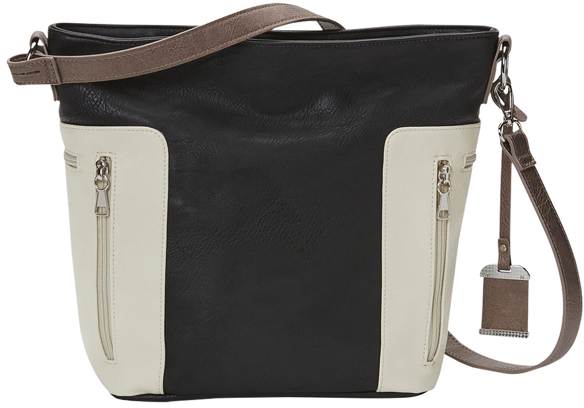 Bulldog BDP070 PU Leather Hobo Crossbody Purse with Matching Holster Black Tan Trim for Small Autos
