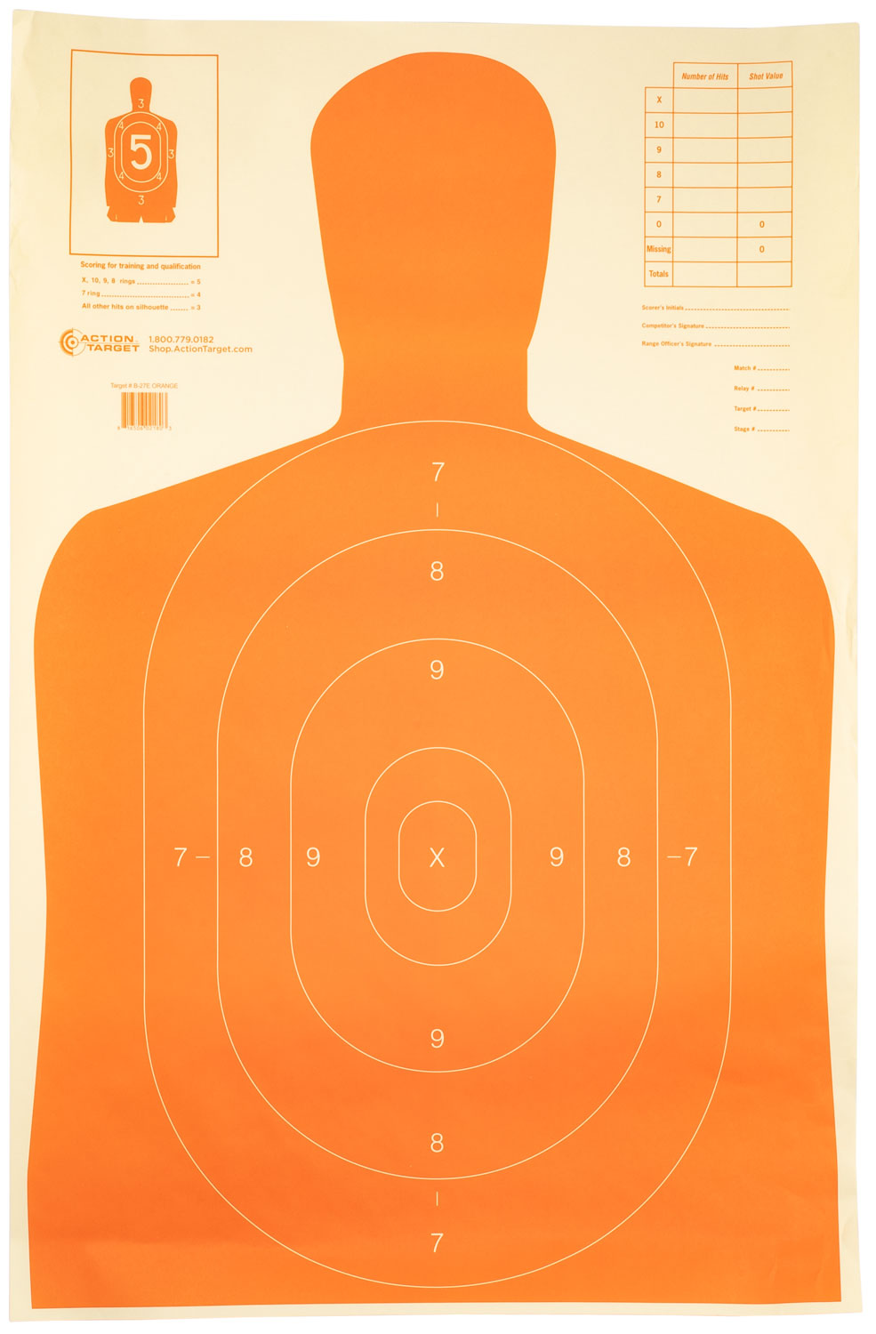 Action Target B27EORANGE Qualification Economy Orange B-27 Silhouette Paper Hanging Target 23" x 35" 100 Count