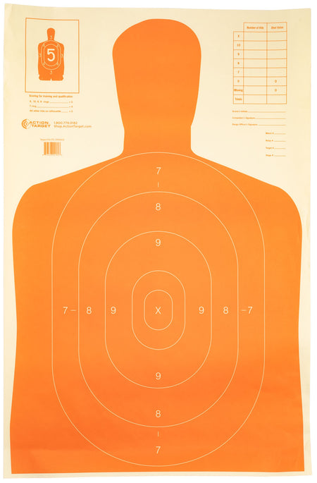 Action Target B27EORANGE Qualification Economy Orange B-27 Silhouette Paper Hanging Target 23" x 35" 100 Count