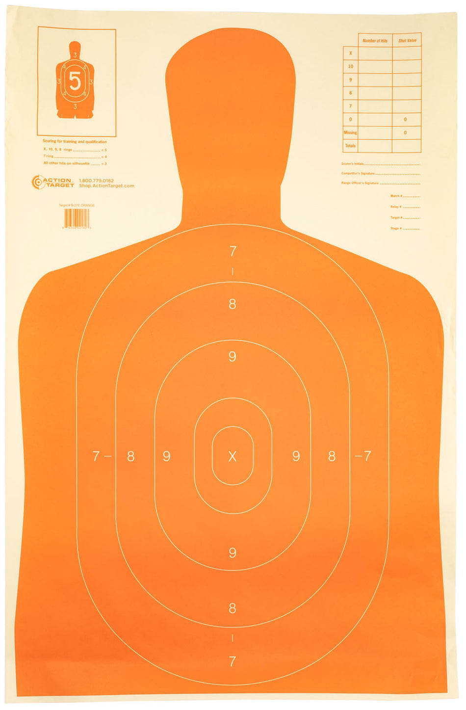 Action Target B27EORANGE Qualification Economy Orange B-27 Silhouette Paper Hanging Target 23" x 35" 100 Count