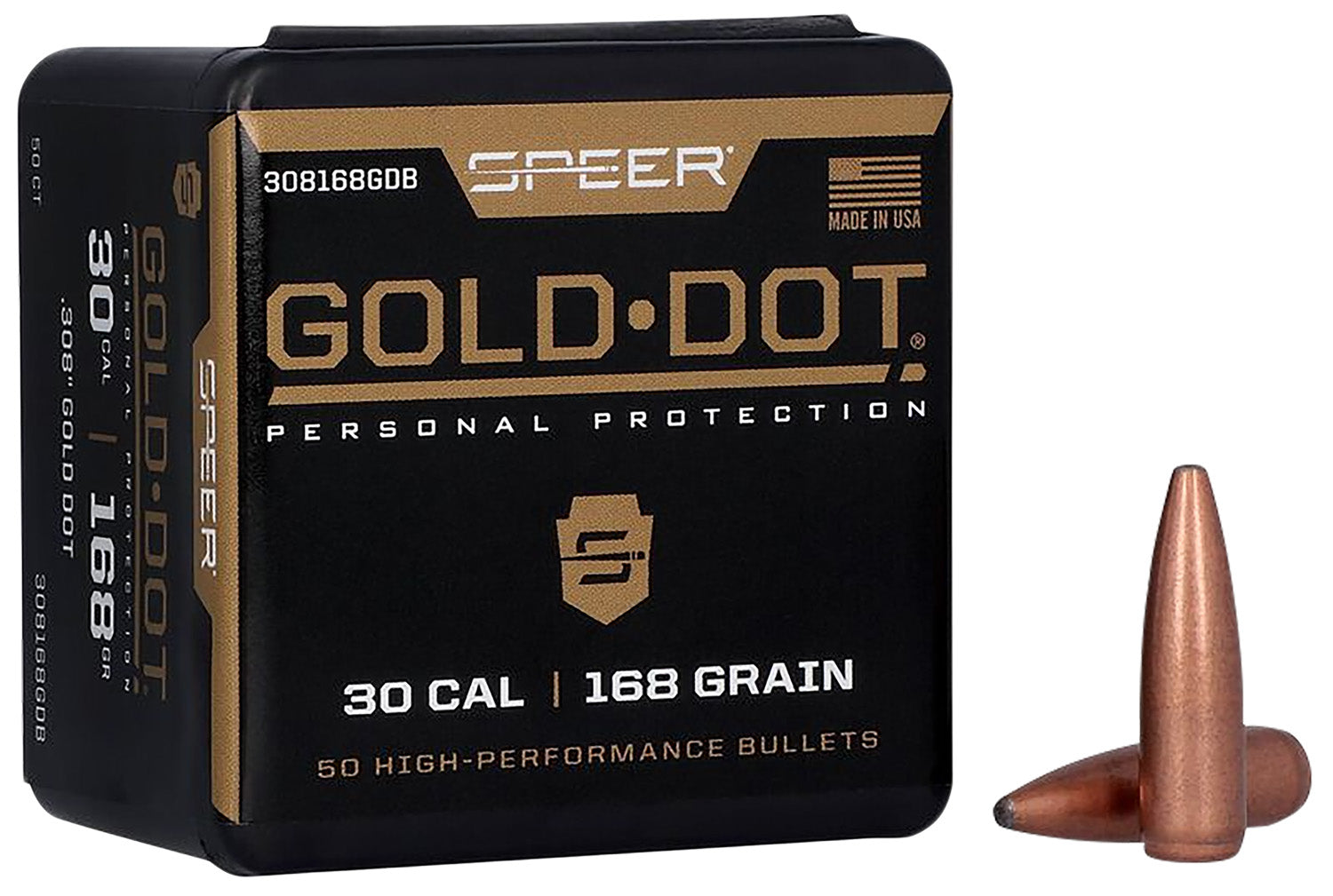 Speer 308168GD Gold Dot 30Cal 168gr Soft Point Reloading Bullets 50/Box