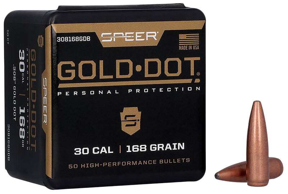 Speer 308168GD Gold Dot 30Cal 168gr Soft Point Reloading Bullets 50/Box